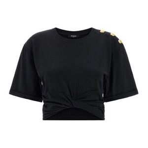 New Authentic Balmain Women's Black Knotted Crop T-Shirt